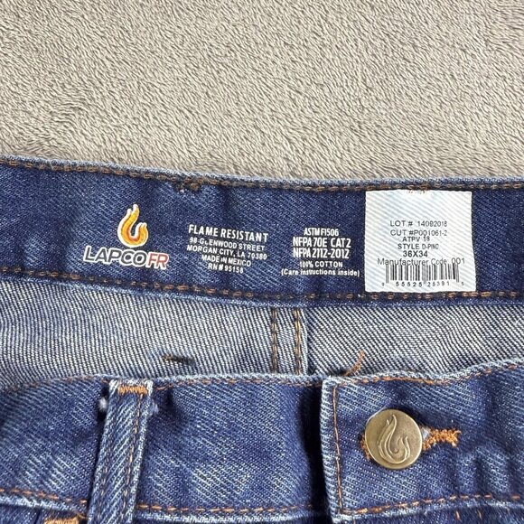 Lapco FR Flame Resistant Jeans Mens 36x34 Blue Denim Work Pants CAT 2 ATPV 13 - Picture 3 of 16